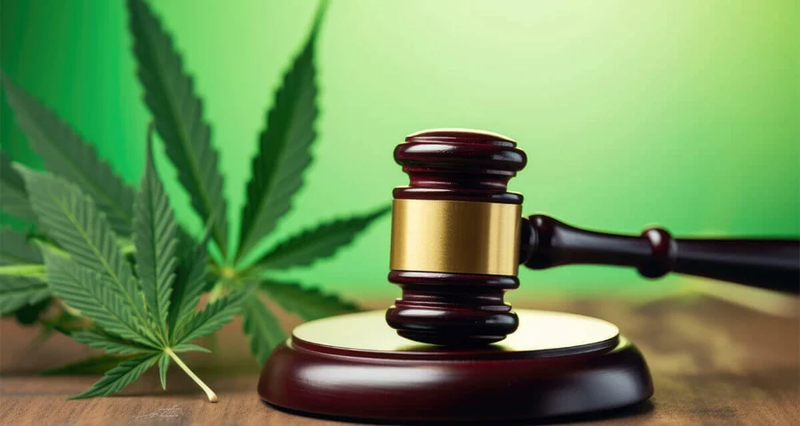 Gavel and Marijuana leaves