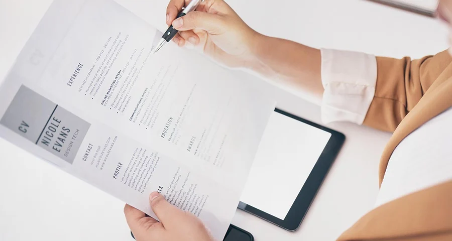 person checks resume