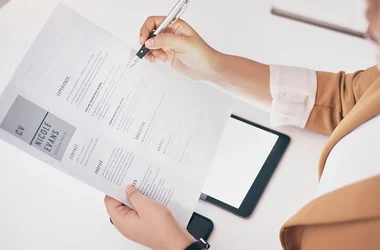 person checks resume