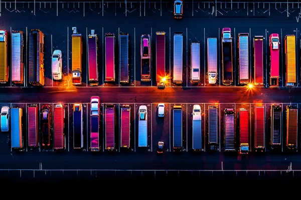 colorful fleet of trucks parked