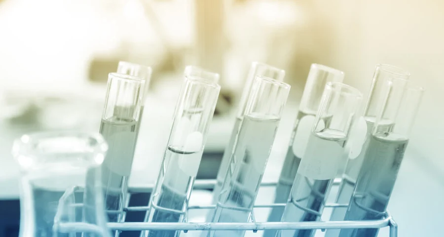 Vials of liquid in a lab drug test