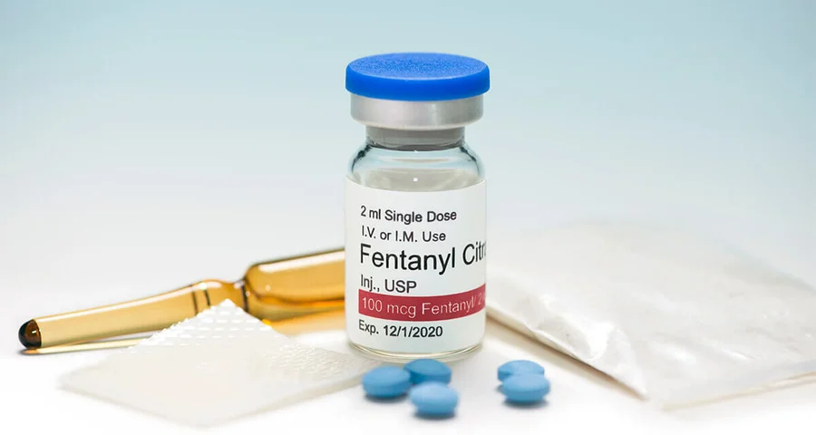 Fentanyl in a vial, an ampule, and pill form