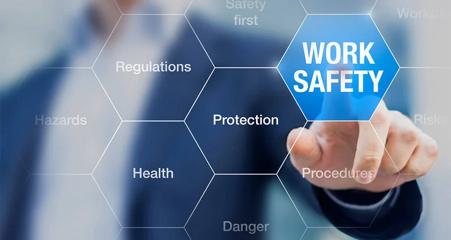 businessman selecting work safety icon