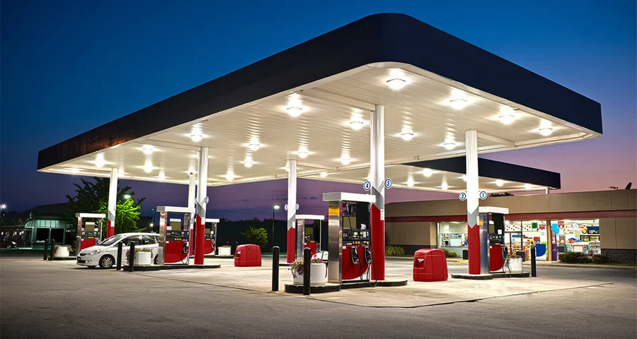 gas station at night