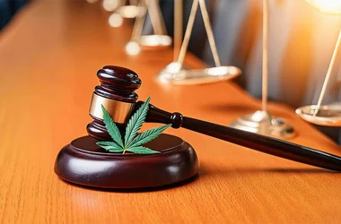 Gavel and cannabis leaf
