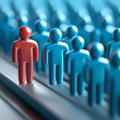 multitude of blue human figures with one red one symbolizing random choice