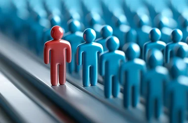multitude of blue human figures with one red one symbolizing random choice