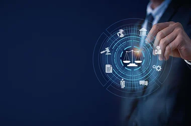 businessman selecting compliance related icons