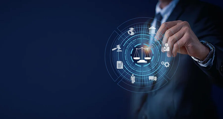 businessman selecting compliance related icons