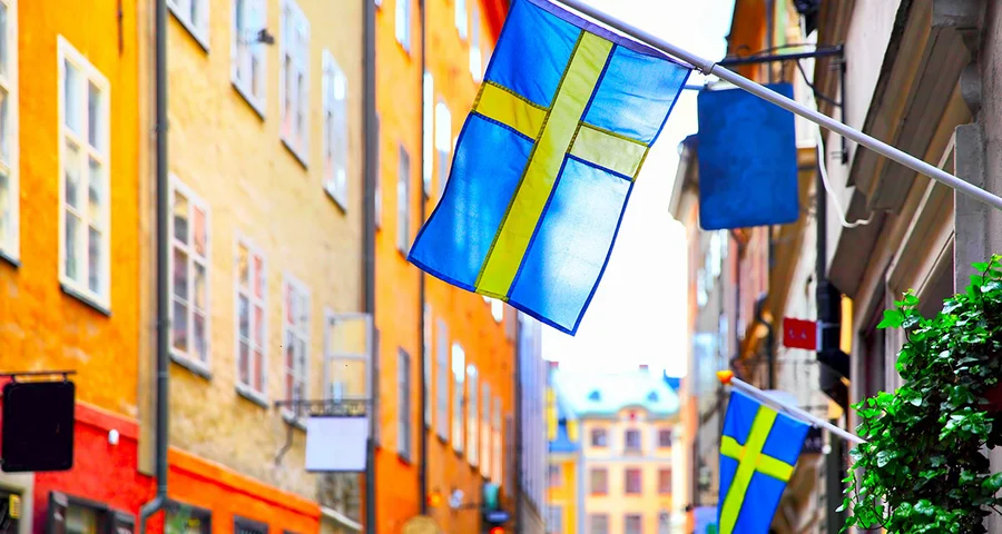 Swedish flag in a street