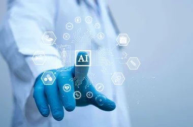 gloved hand selecting an icon labeled "AI"