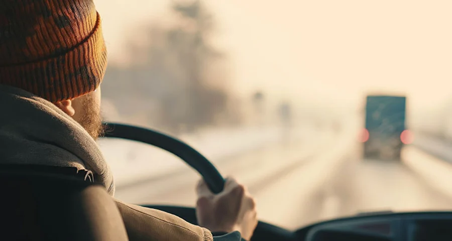 Truck driver paying attention to road safety