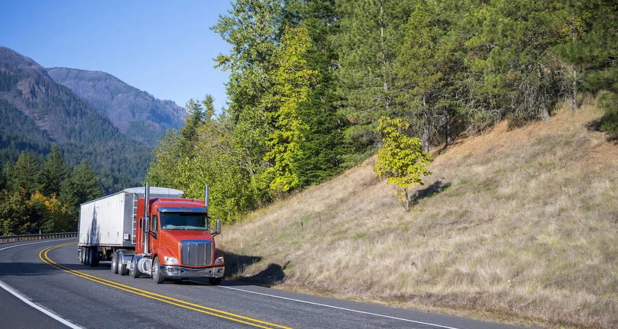 Transportation truck on a mountain road