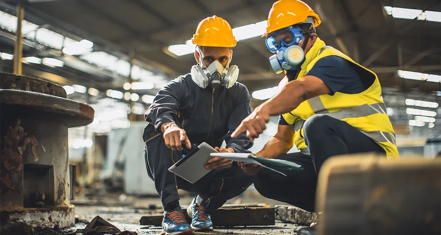 Contruction workers wearing safety equipment