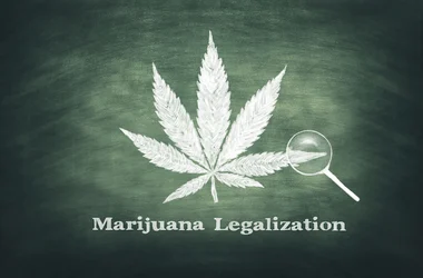 Marijuana leaf on a green chalkboard