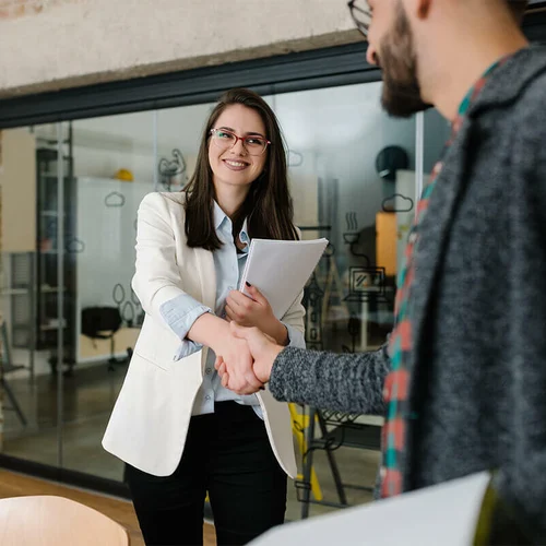 Recruiter and Candidate shaking hands, HR