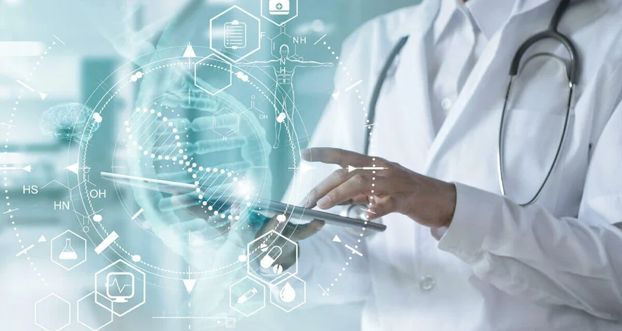 Doctor using a tablet to view patient details