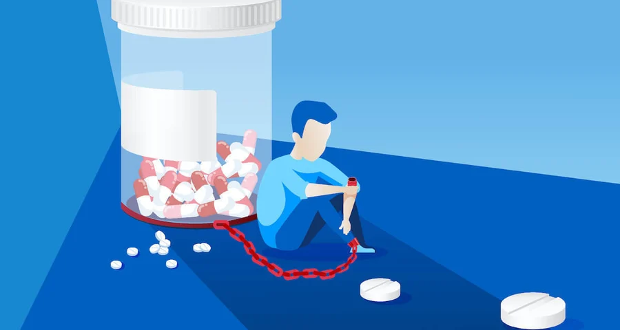 person chained to amphetamine drugs