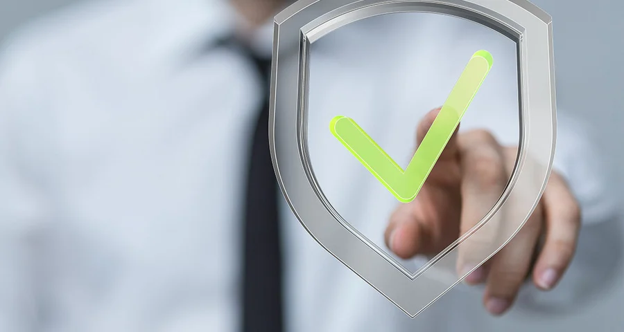 background check businessman selecting green check mark