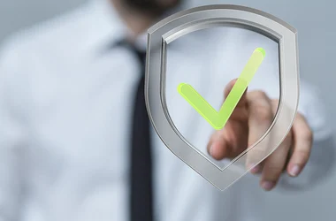 background check businessman selecting green check mark