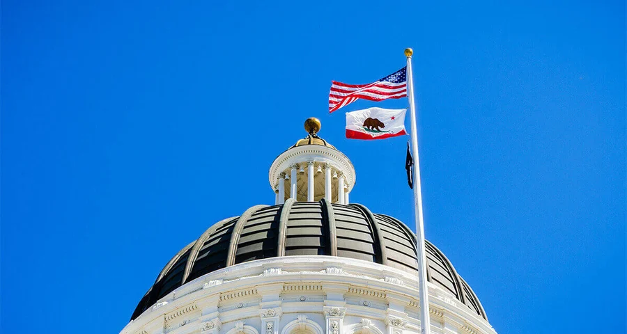 United States flag and California state flag