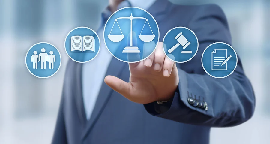 businessman selecting compliance and law related icons