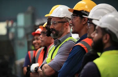 construction workers wearing protective gear
