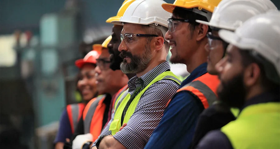 construction workers wearing protective gear
