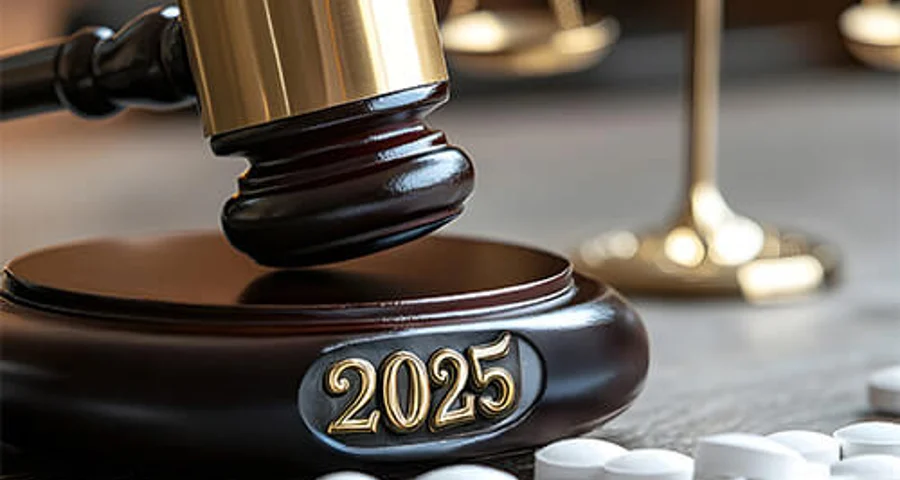 legal gavel, scales of justice, and drugs