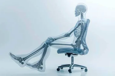 An X-ray image of a person sitting in an office chair showing how ergonomics works