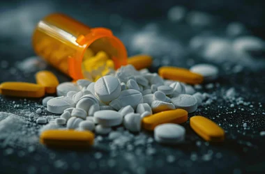 fentanyl pills spilling out of a prescription pill bottle