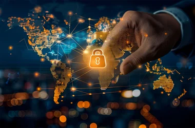 A hand choosing a secure file linked to multiple countries