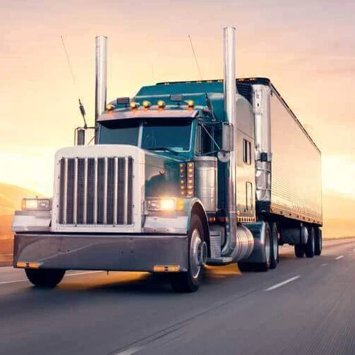 18 Wheeler Transport truck driving on the highway