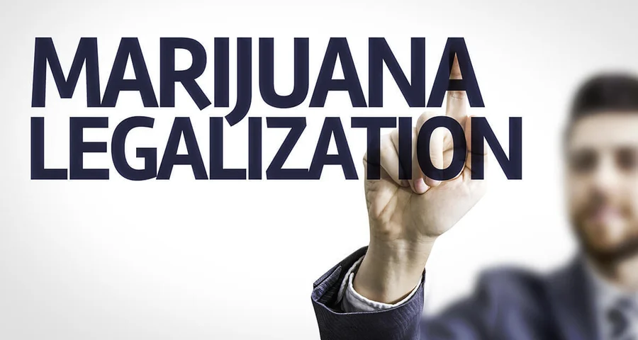 Person pointing at the words "Marijuana Legalization"