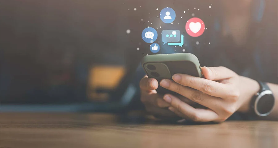 person using social media on phone