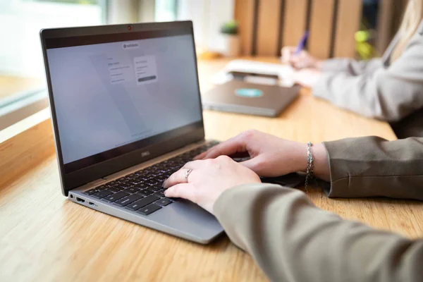 person entering password to background check software