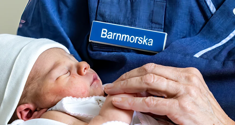Barnmorska som håller i en bebis
