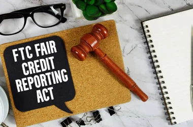 ftc fair credit reporting act text speech bubble with gavel, notebook, and clock