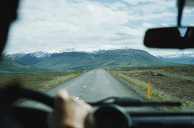Truck driver Point of view driving into the mountains
