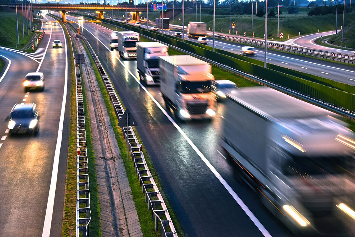 Trucks driving on a highway