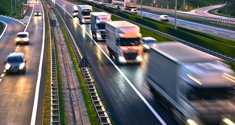 Trucks driving on a highway