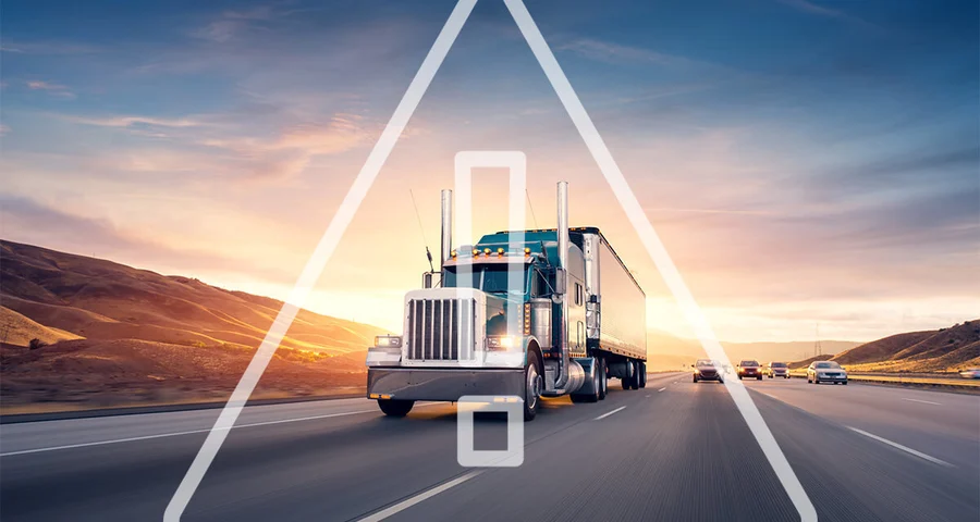 Long-Haul truck with a warning symbol super-imposed over it