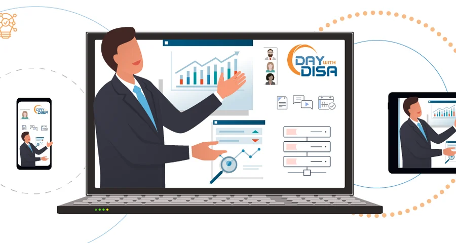 Illustration: virtual conference speaker presenting at Day with DISA